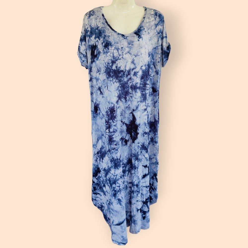 NWT Aviier Large Navy Blue White Long T Shirt Dress Soft Casual Comfortable